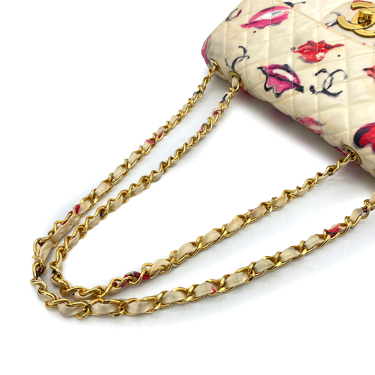 CHANEL VINTAGE MAXI MATELASSE 34 CHAIN SHOULDER BAG MULTICOLOR PVC LIPS&KISSES 90252567