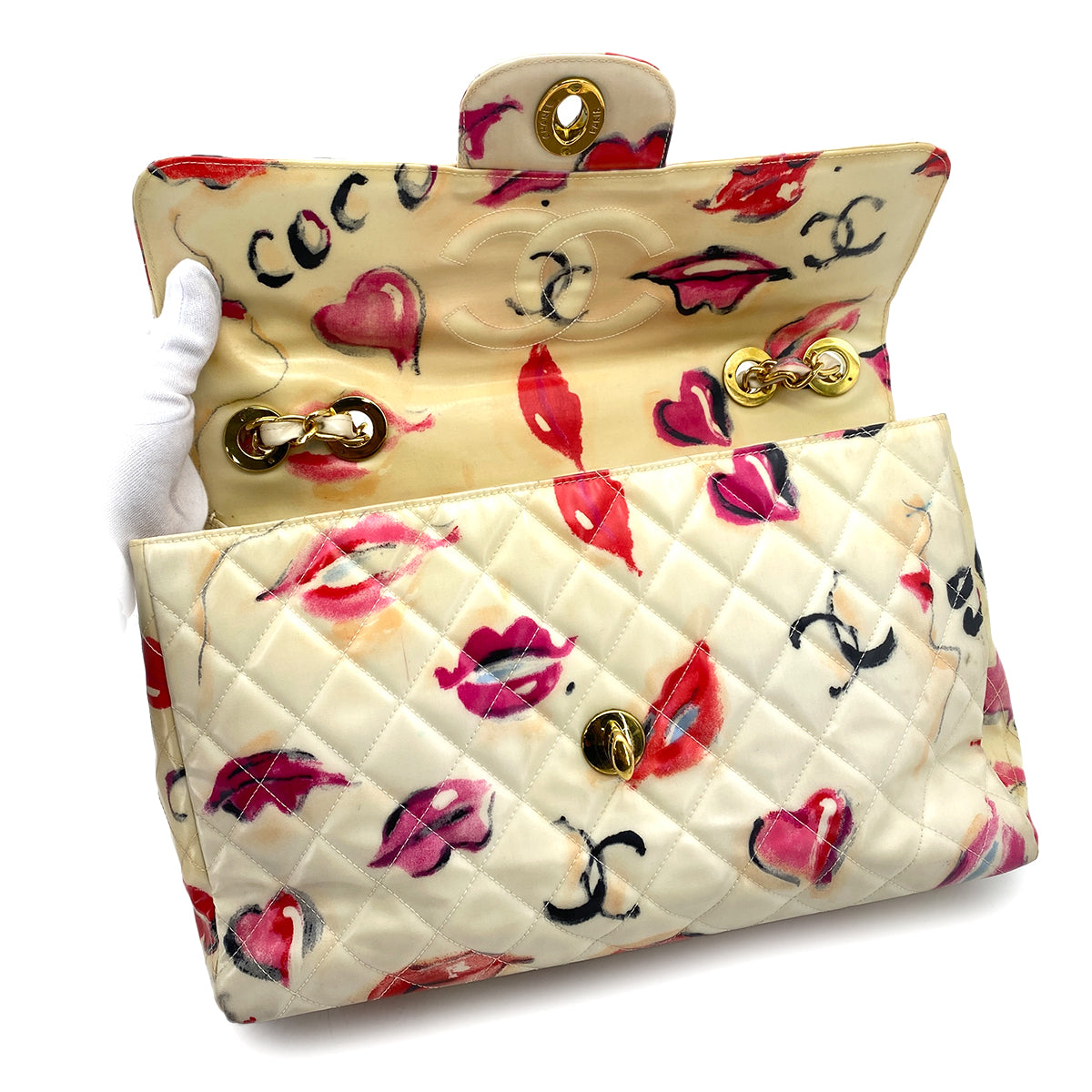 CHANEL VINTAGE MAXI MATELASSE 34 CHAIN SHOULDER BAG MULTICOLOR PVC LIPS&KISSES 90252567