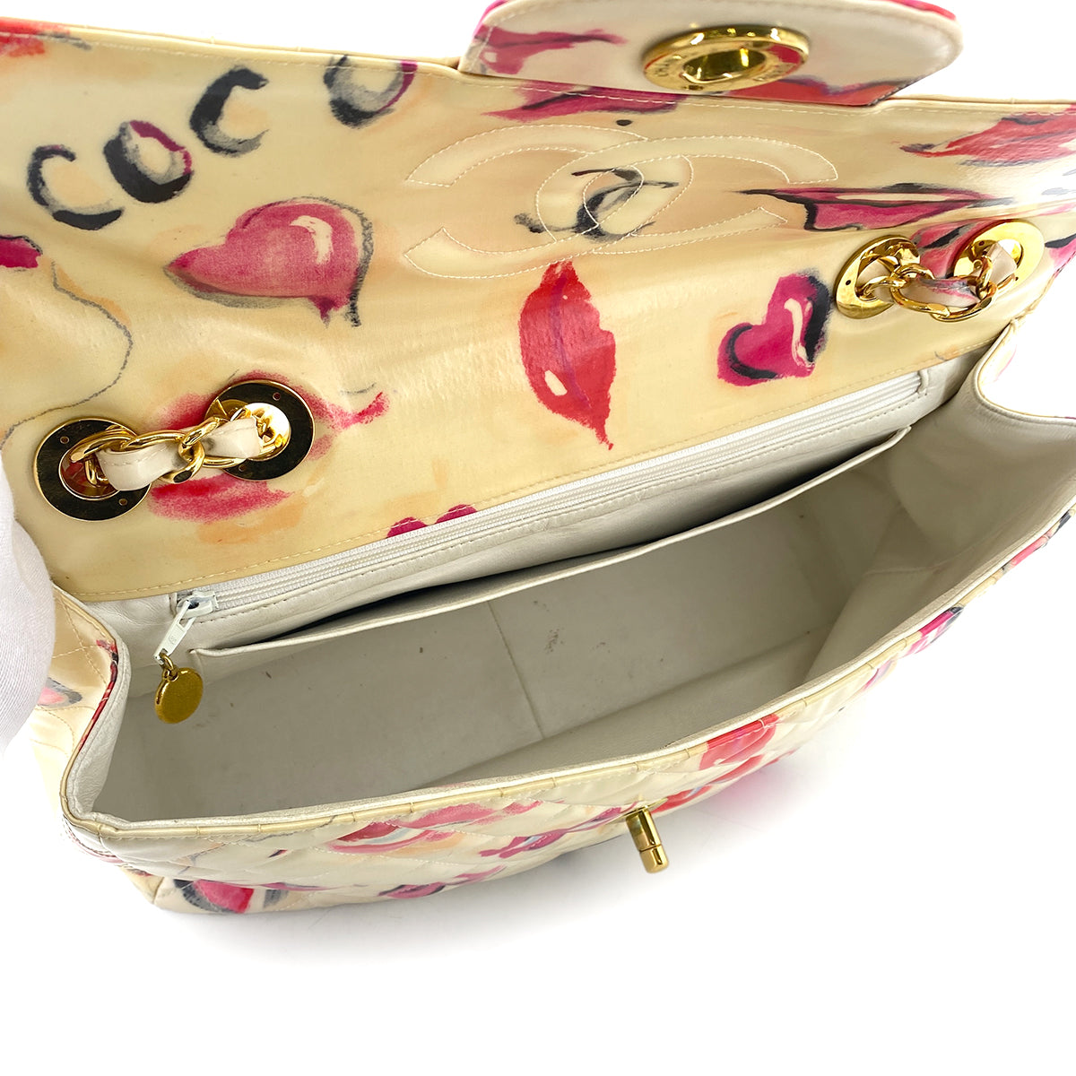 CHANEL VINTAGE MAXI MATELASSE 34 CHAIN SHOULDER BAG MULTICOLOR PVC LIPS&KISSES 90252567