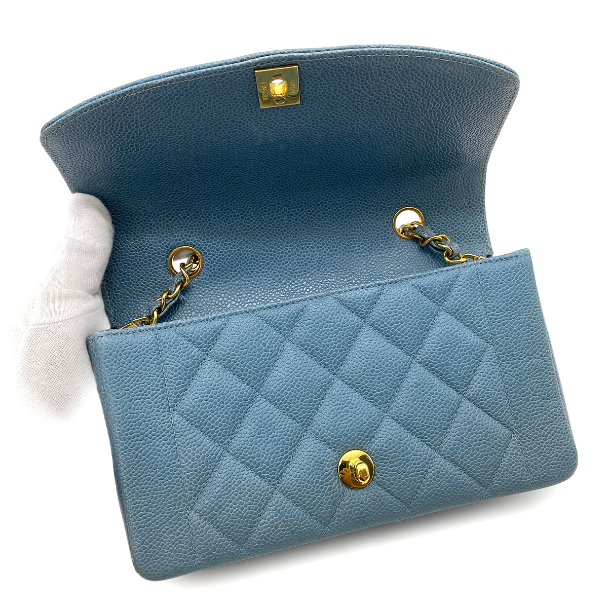 CHANEL VINTAGE DIANA SMALL CHAIN SHOULDER BAG BLUE CAVIAR SKIN 90252875