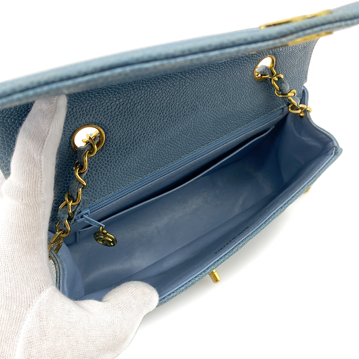 CHANEL VINTAGE DIANA SMALL CHAIN SHOULDER BAG BLUE CAVIAR SKIN 90252875