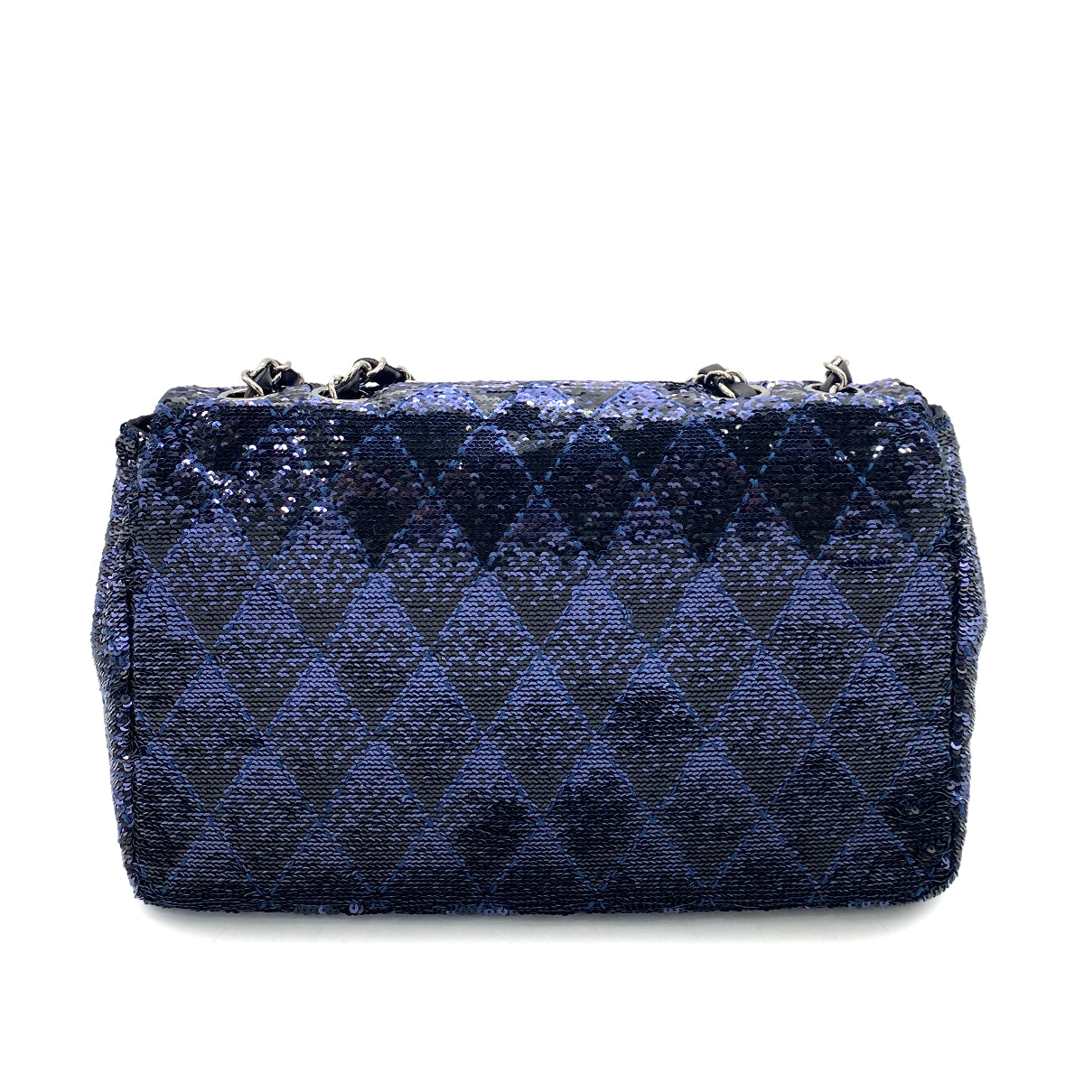 CHANEL CHAIN SHOULDER BAG BLACK NAVY SEQUINS LEATHER 90252966