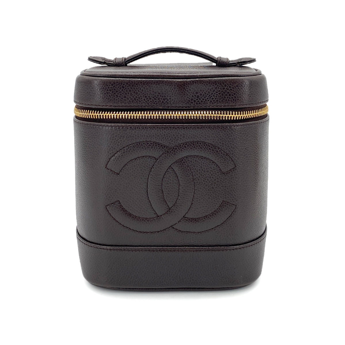 CHANEL VINTAGE VANITY HAND BAG DARK BROWN CAVIAR SKIN 90252967