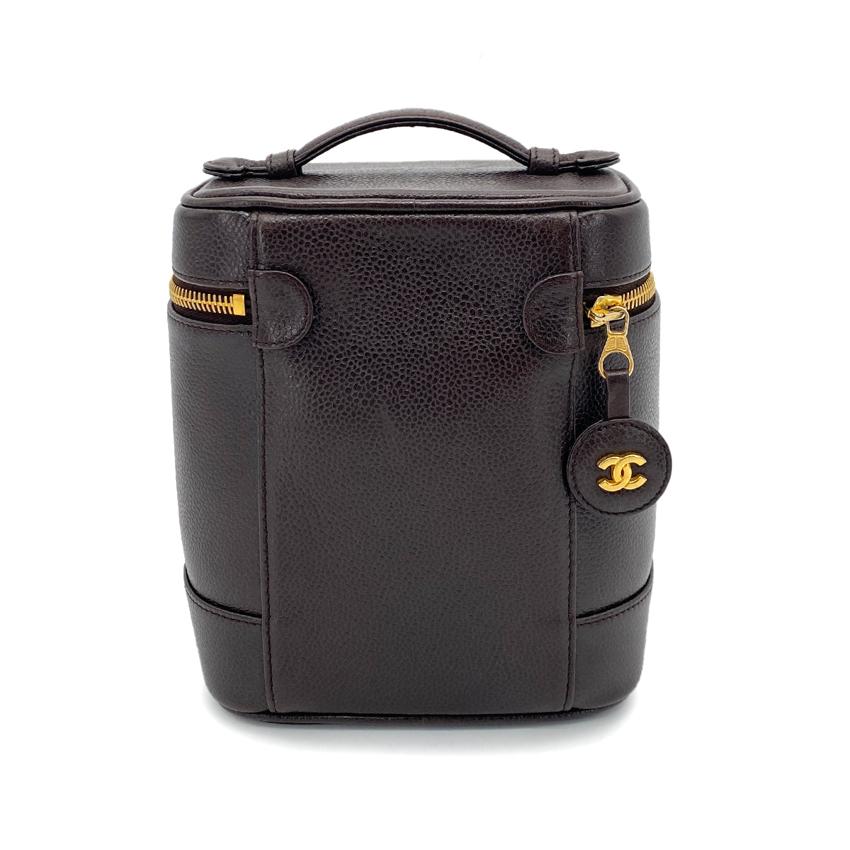 CHANEL VINTAGE VANITY HAND BAG DARK BROWN CAVIAR SKIN 90252967