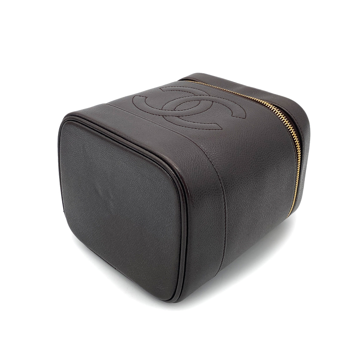 CHANEL VINTAGE VANITY HAND BAG DARK BROWN CAVIAR SKIN 90252967
