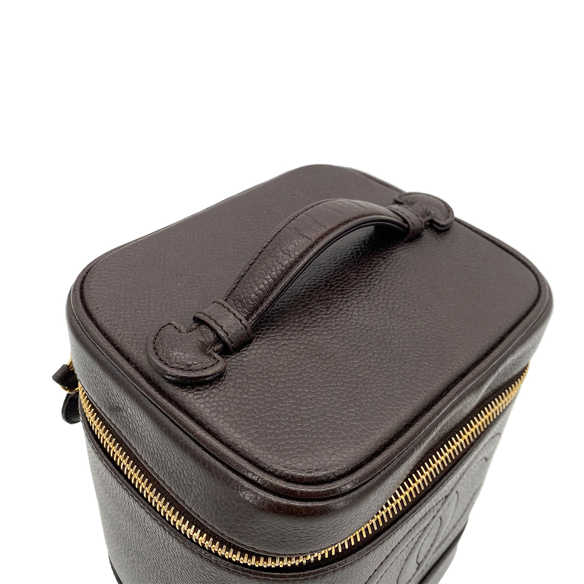 CHANEL VINTAGE VANITY HAND BAG DARK BROWN CAVIAR SKIN 90252967