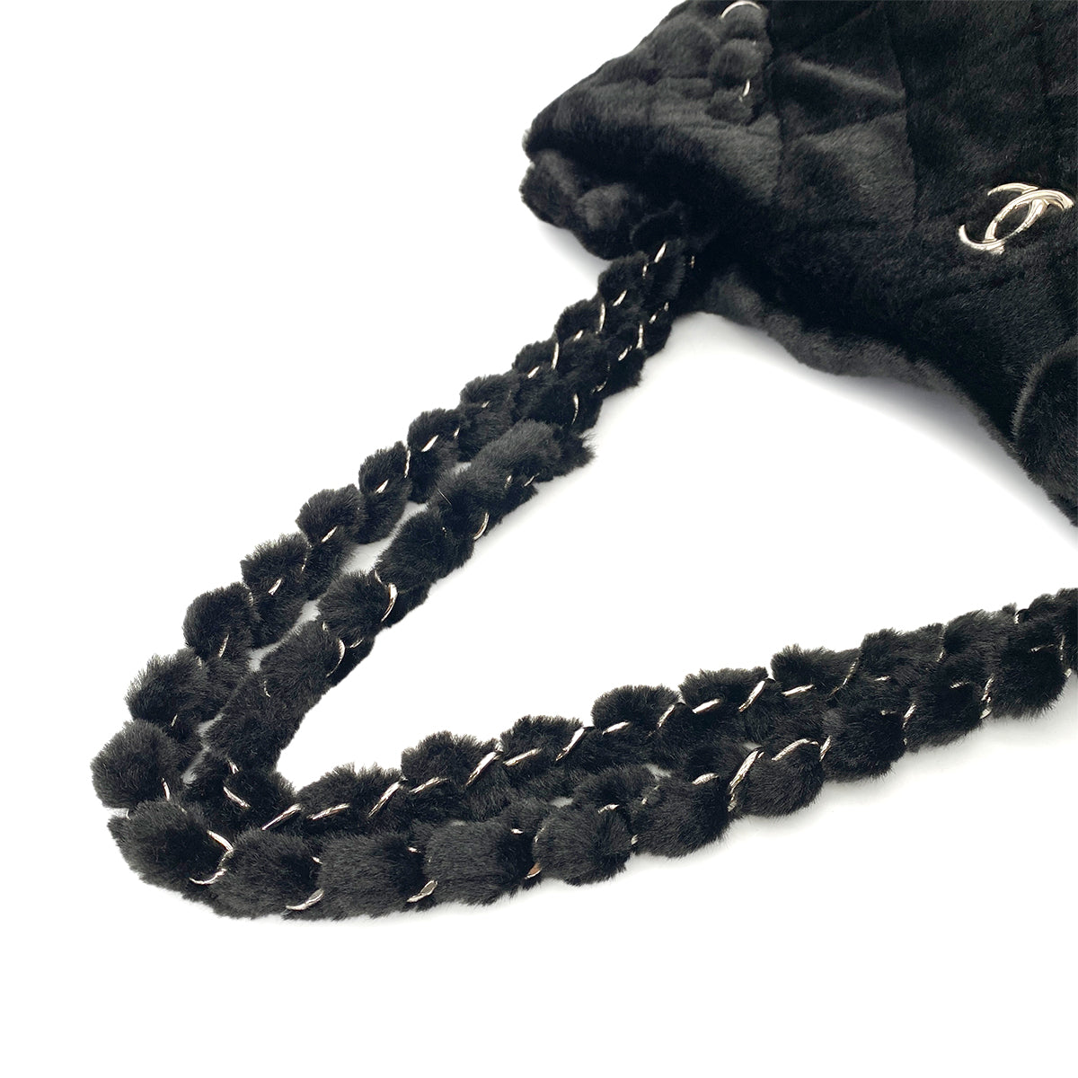 CHANEL CAMELLIA CHAIN TOTE BAG BLACK FANTASY FUR 90252968