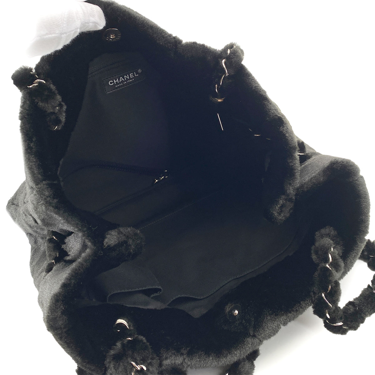 CHANEL CAMELLIA CHAIN TOTE BAG BLACK FANTASY FUR 90252968