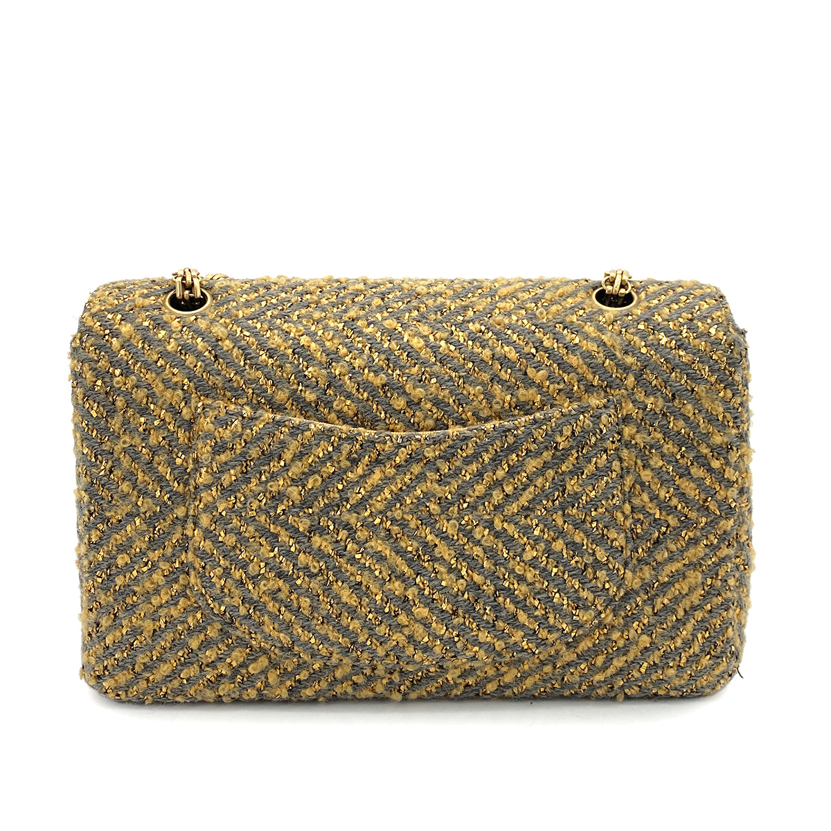 CHANEL VINTAGE CLASSIC FLAP MEDIUM CHAIN SHOULDER BAG BEIGE GRAY TWEED 90252982