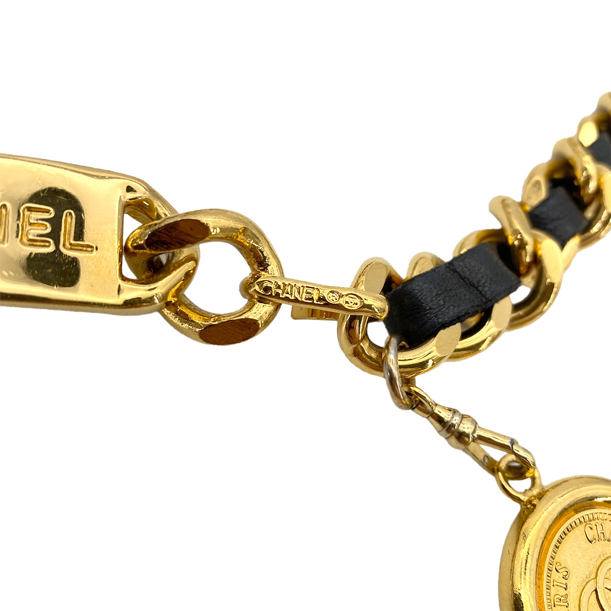 CHANEL VINTAGE CHAIN BELT LEATHER COCOMARK ACCESSORY 90252993