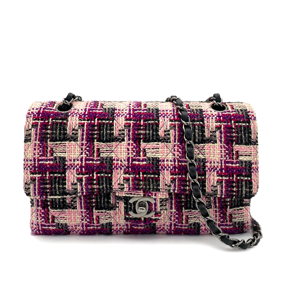 CHANEL VINTAGE CLASSIC FLAP MEDIUM CHAIN SHOULDER BAG TWEED MULTICOLOR 90253381