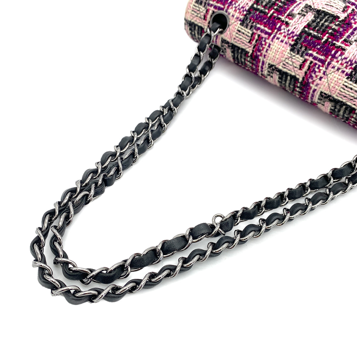 CHANEL VINTAGE CLASSIC FLAP MEDIUM CHAIN SHOULDER BAG TWEED MULTICOLOR 90253381