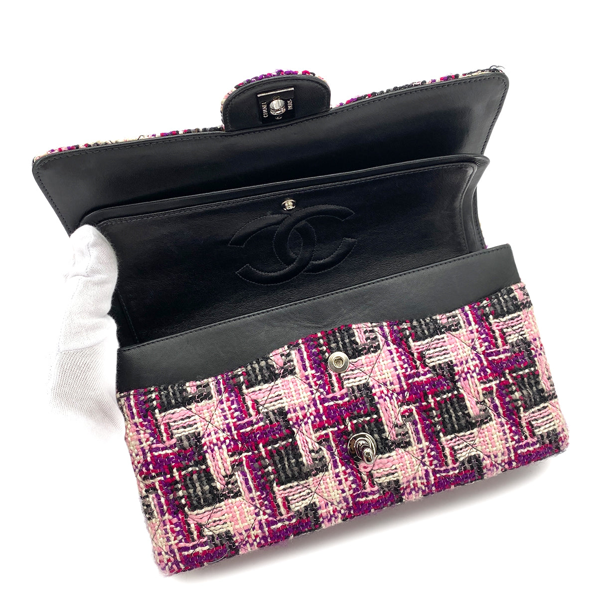 CHANEL VINTAGE CLASSIC FLAP MEDIUM CHAIN SHOULDER BAG TWEED MULTICOLOR 90253381