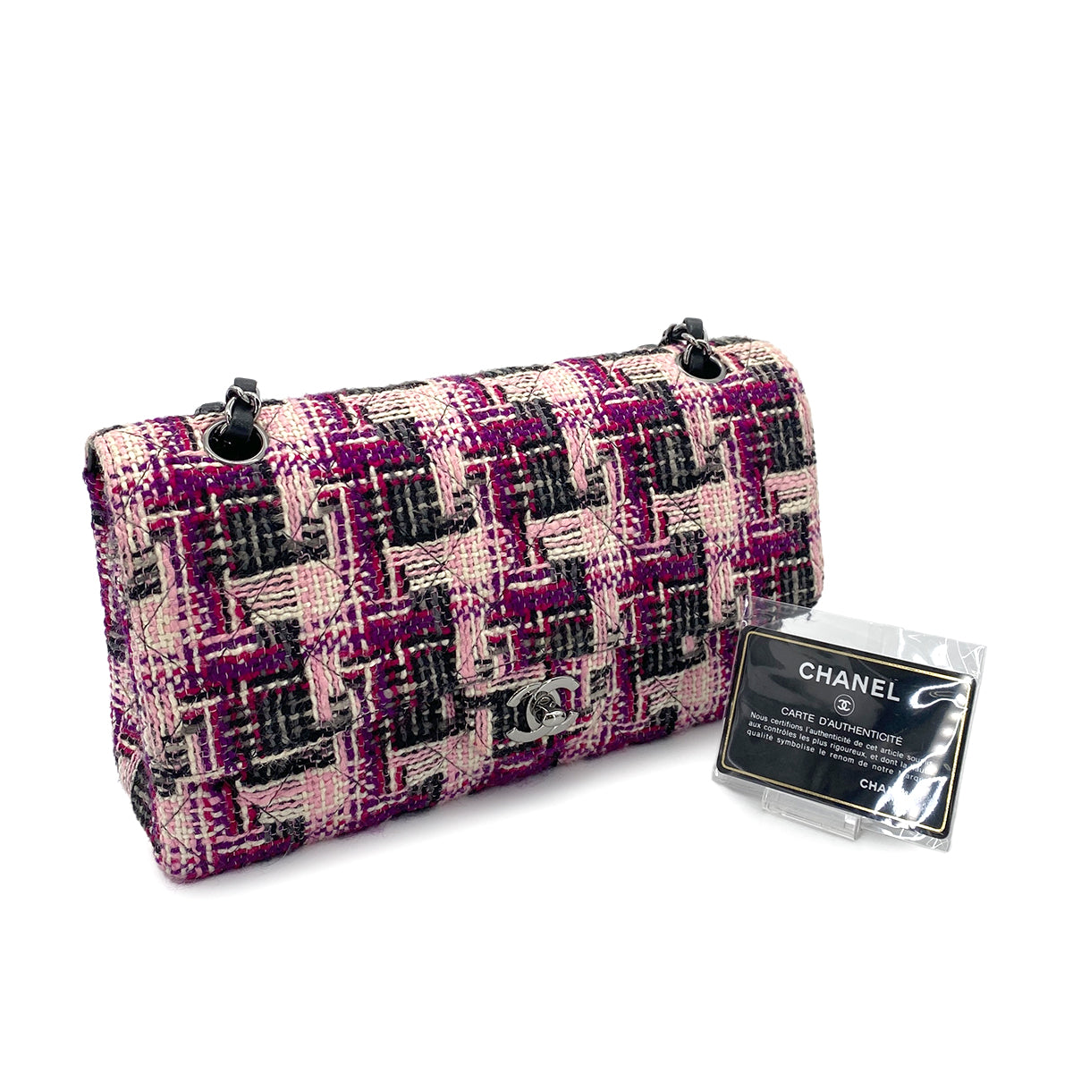 CHANEL VINTAGE CLASSIC FLAP MEDIUM CHAIN SHOULDER BAG TWEED MULTICOLOR 90253381