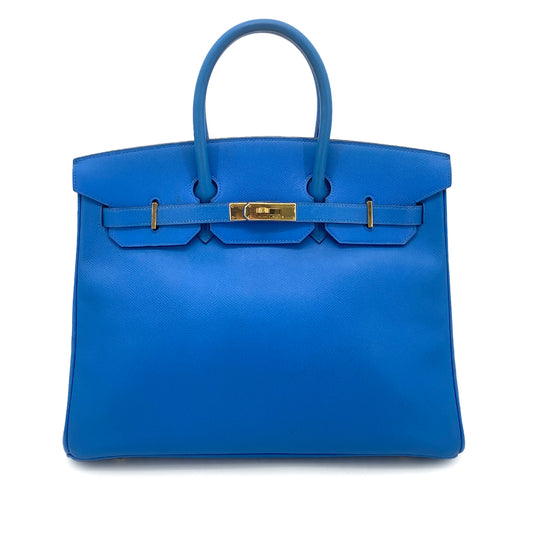 HERMES BIRKIN 35 BLUE FRANCE COUCHEVEL HAND BAG 〇Z GHW 90253383