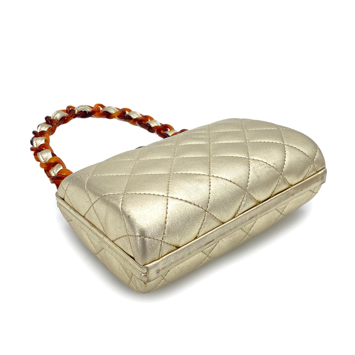 CHANEL VINTAGE TORTOISESHELL MOTIF CHAIN HAND BAG LAMB SKIN GOLD 90253392
