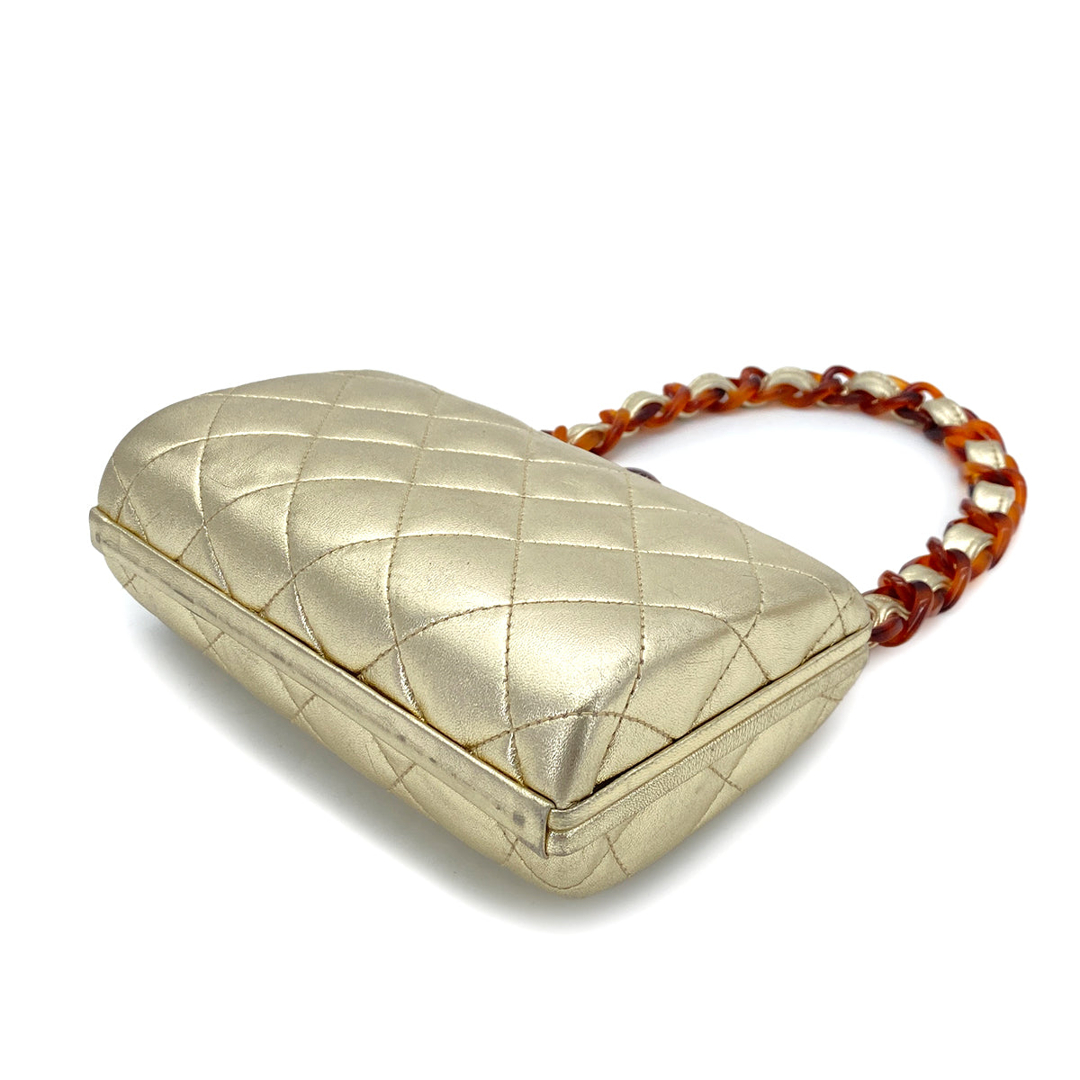 CHANEL VINTAGE TORTOISESHELL MOTIF CHAIN HAND BAG LAMB SKIN GOLD 90253392
