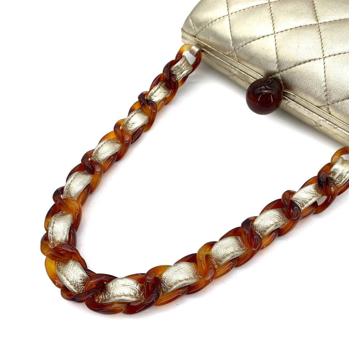 CHANEL VINTAGE TORTOISESHELL MOTIF CHAIN HAND BAG LAMB SKIN GOLD 90253392