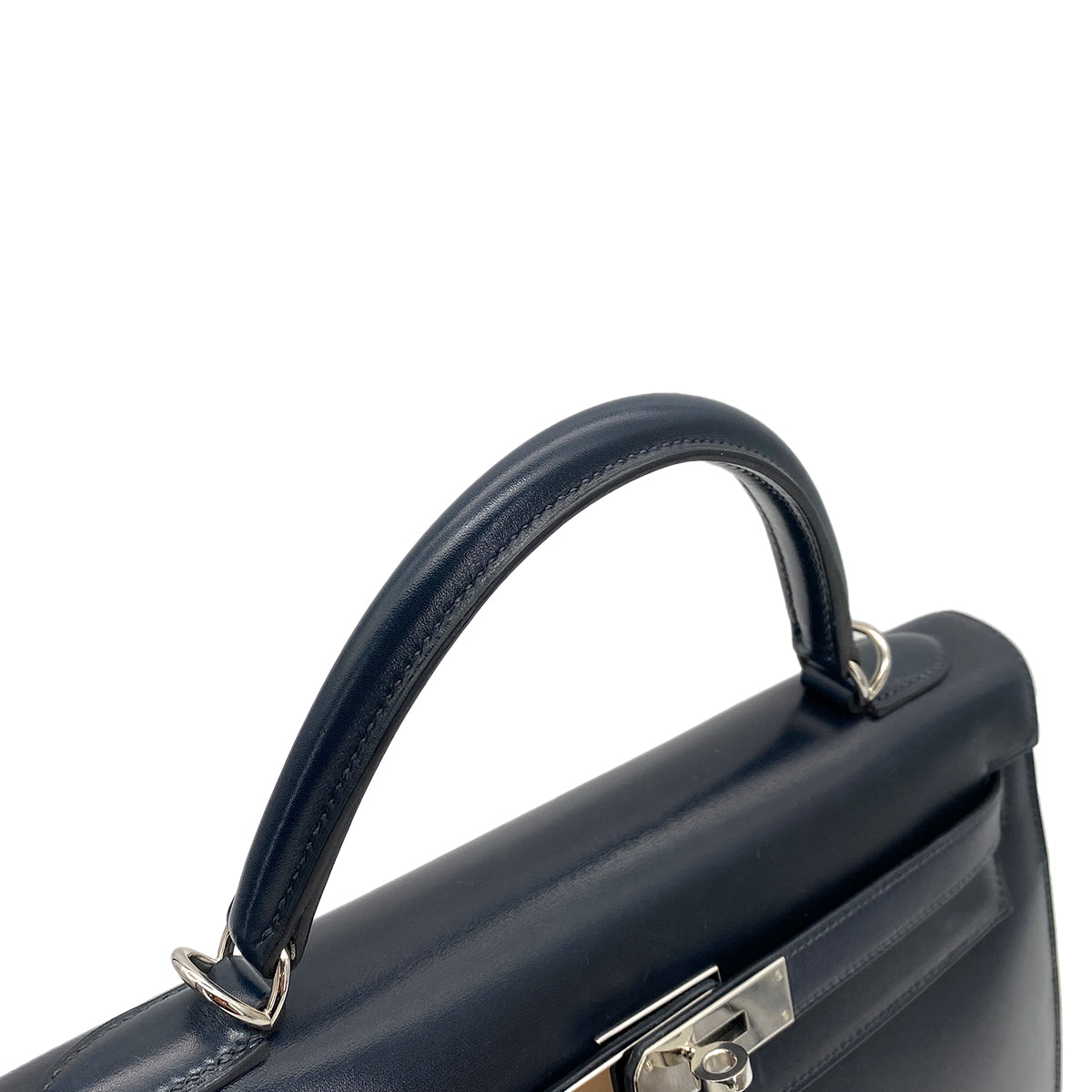 HERMES KELLY 32 SELLIER BLUE INDIGO BOXCALF HAND SHOULDER BAG □Q SHW 90253613