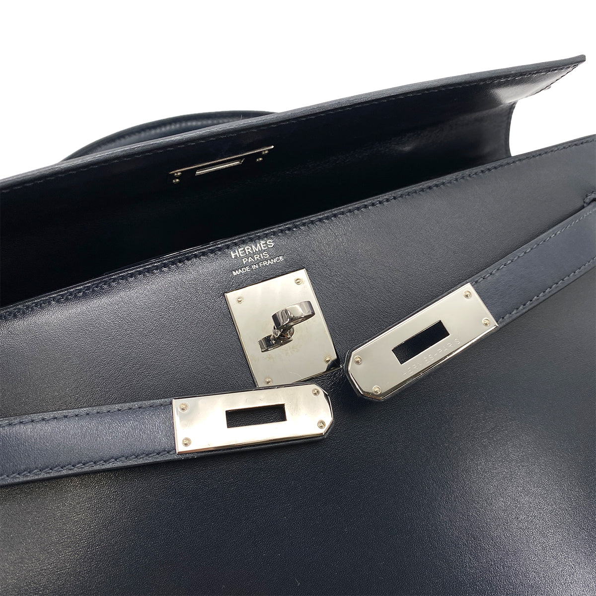 HERMES KELLY 32 SELLIER BLUE INDIGO BOXCALF HAND SHOULDER BAG □Q SHW 90253613