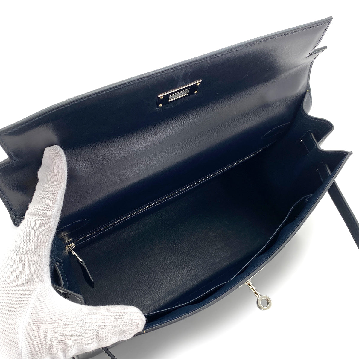 HERMES KELLY 32 SELLIER BLUE INDIGO BOXCALF HAND SHOULDER BAG □Q SHW 90253613