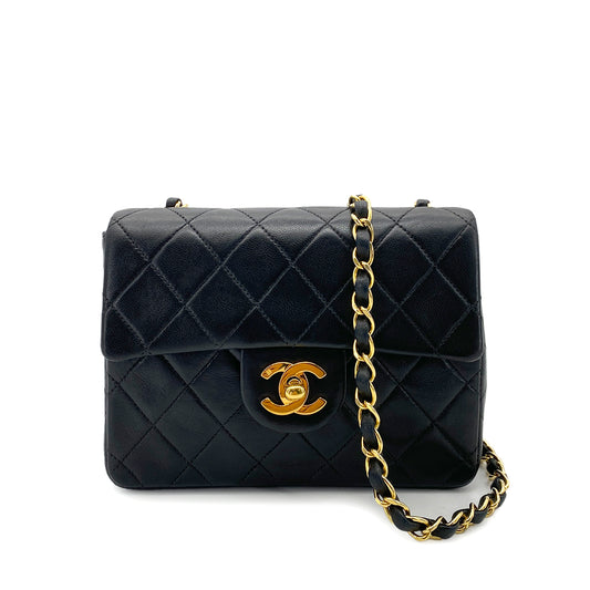 CHANEL VINTAGE MINI SQUARE 17 CHAIN SHOULDER BAG BLACK LAMB SKIN 90253628