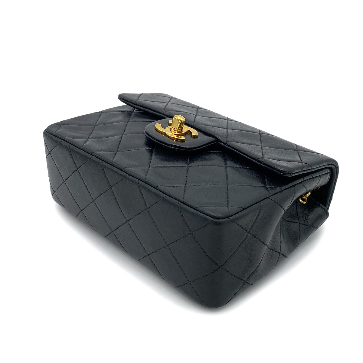 CHANEL VINTAGE MINI SQUARE 17 CHAIN SHOULDER BAG BLACK LAMB SKIN 90253628