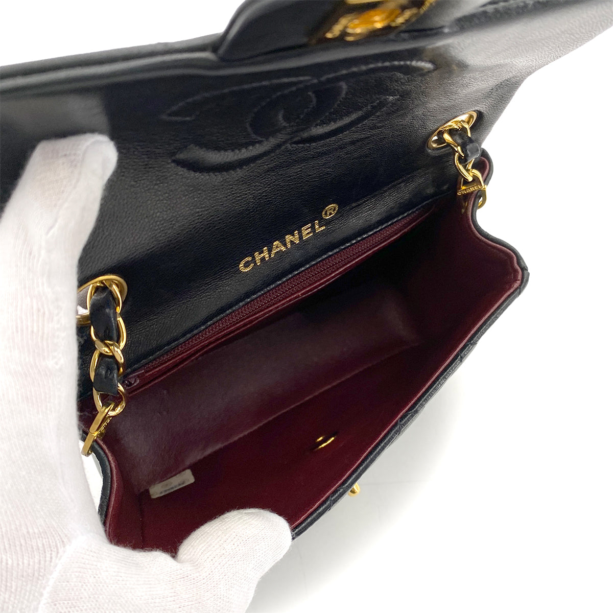 CHANEL VINTAGE MINI SQUARE 17 CHAIN SHOULDER BAG BLACK LAMB SKIN 90253628