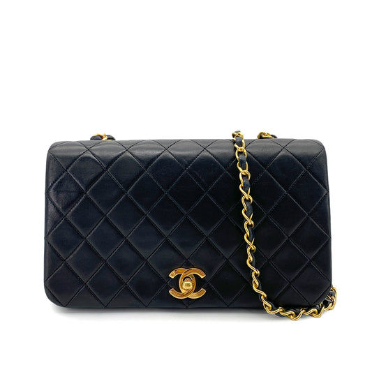 CHANEL VINTAGE FULL FLAP CHAIN SHOULDER BAG BLACK LAMB SKIN 90253629