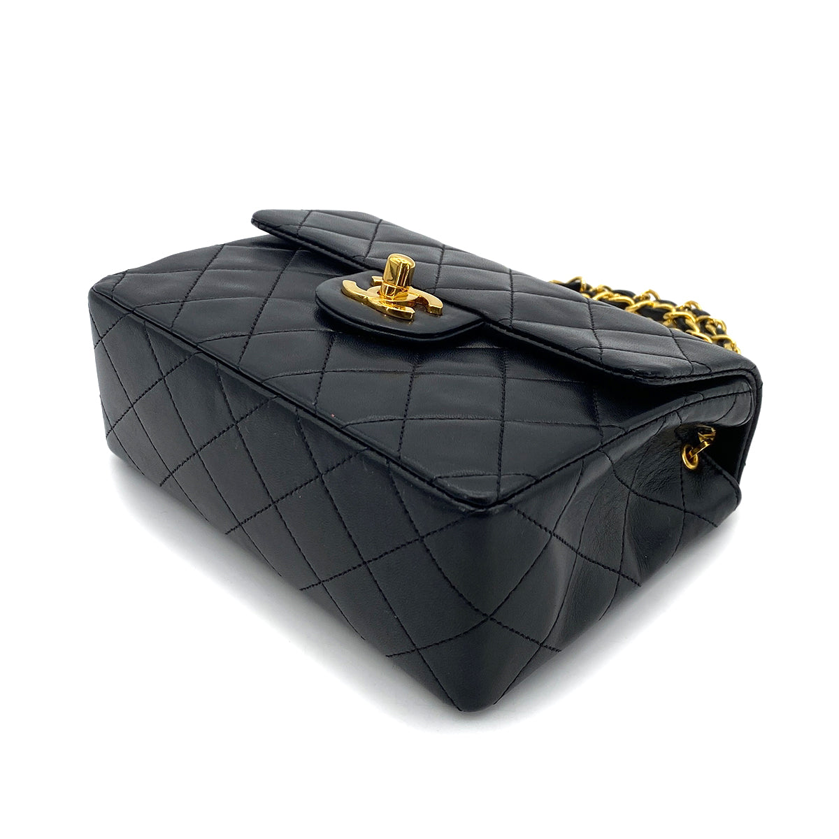 CHANEL VINTAGE MINI SQUARE 17 CHAIN SHOULDER BAG BLACK LAMB SKIN 90253639