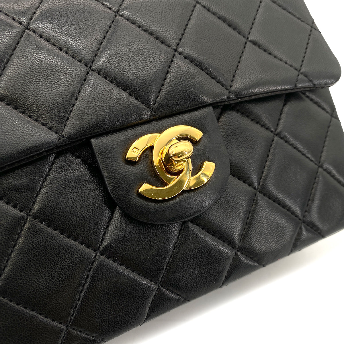 CHANEL VINTAGE MINI SQUARE 17 CHAIN SHOULDER BAG BLACK LAMB SKIN 90253639
