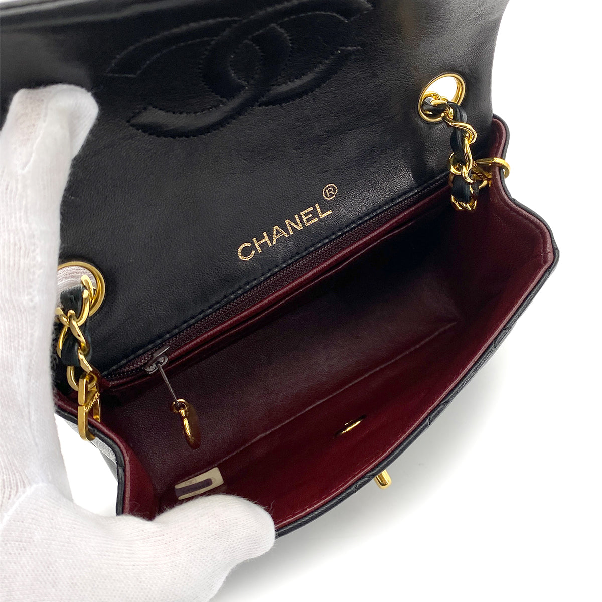 CHANEL VINTAGE MINI SQUARE 17 CHAIN SHOULDER BAG BLACK LAMB SKIN 90253639
