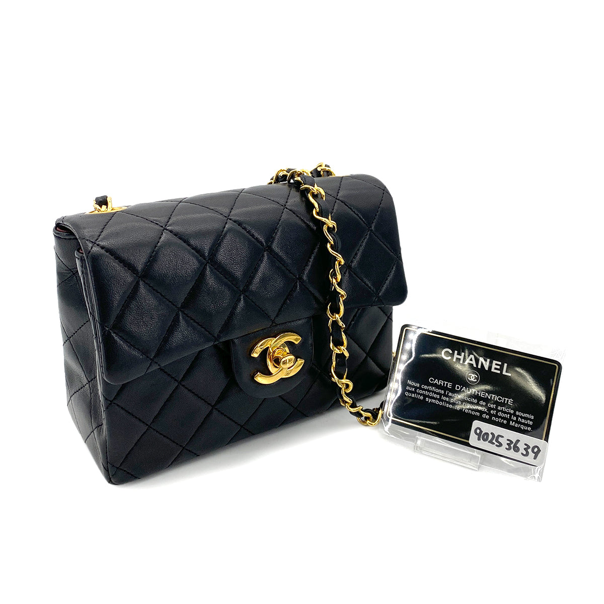 CHANEL VINTAGE MINI SQUARE 17 CHAIN SHOULDER BAG BLACK LAMB SKIN 90253639
