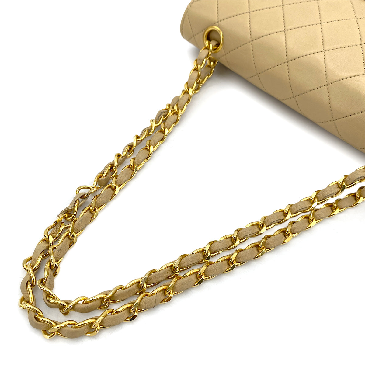 CHANEL VINTAGE MATELASSE CHAIN SHOULDER BAG BEIGE LAMB SKIN 90253640