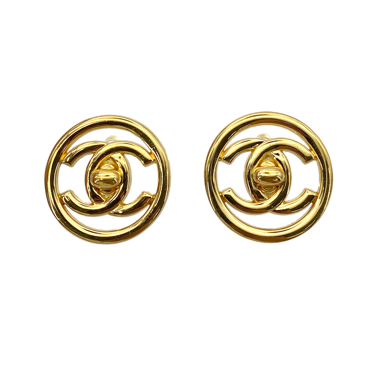 CHANEL VINTAGE EARRINGS ROUND TURN LOCK ACCESSORY 97P 90253649