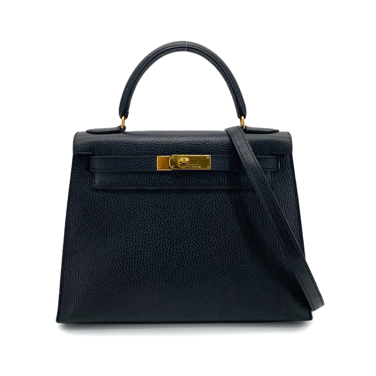 HERMES KELLY 28 SELLIER BLACK ARDENNES HAND SHOULDER BAG 〇Y GHW 90253753