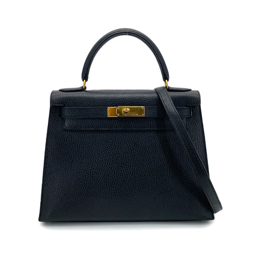 HERMES KELLY 28 SELLIER BLACK ARDENNES HAND SHOULDER BAG 〇Y GHW 90253753