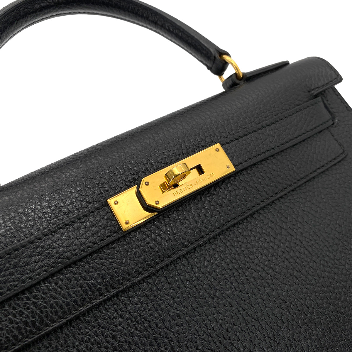 HERMES KELLY 28 SELLIER BLACK ARDENNES HAND SHOULDER BAG 〇Y GHW 90253753