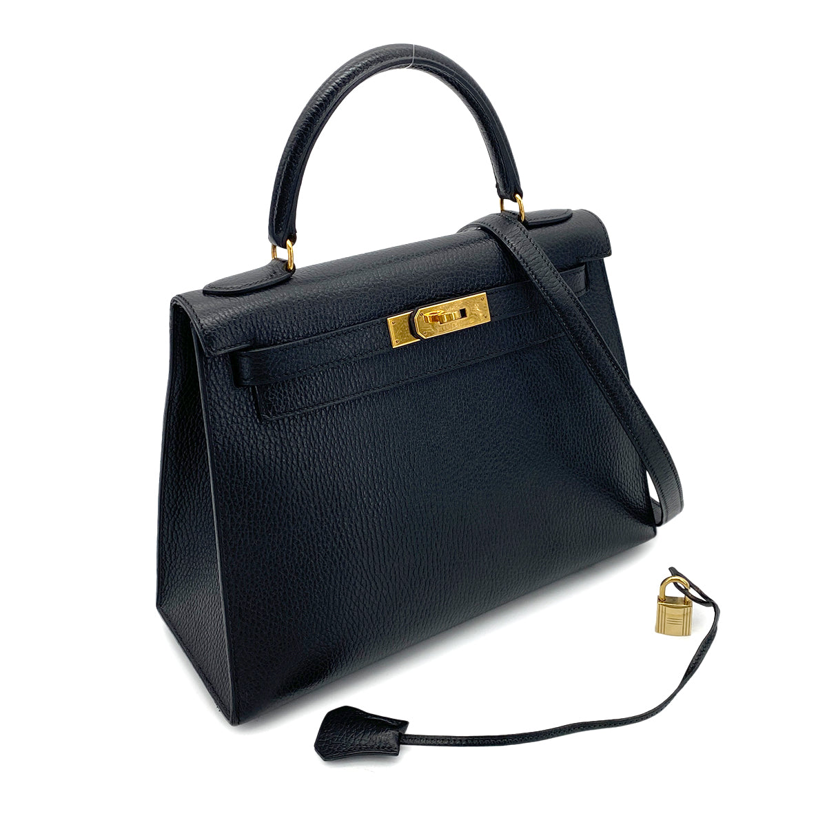 HERMES KELLY 28 SELLIER BLACK ARDENNES HAND SHOULDER BAG 〇Y GHW 90253753