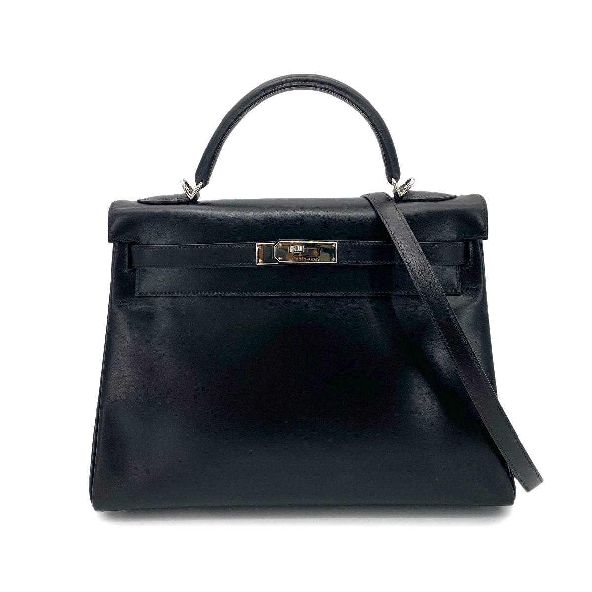 HERMES KELLY 32 RETOURNE BLACK BOXCALF HAND SHOULDER BAG □F SHW 90253756