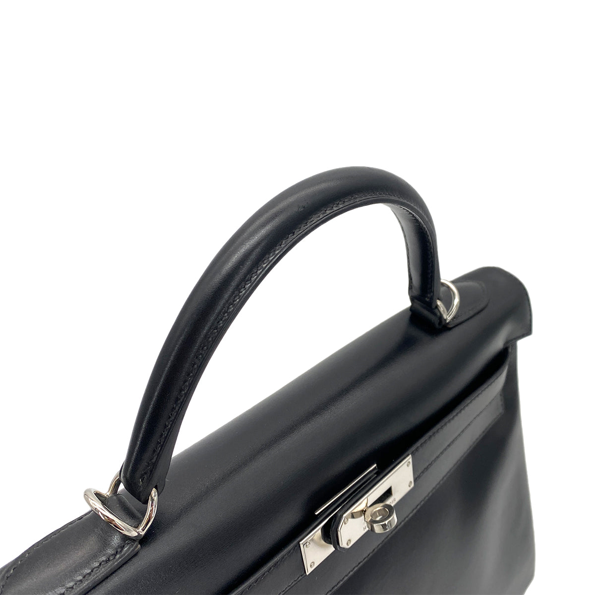 HERMES KELLY 32 RETOURNE BLACK BOXCALF HAND SHOULDER BAG □F SHW 90253756