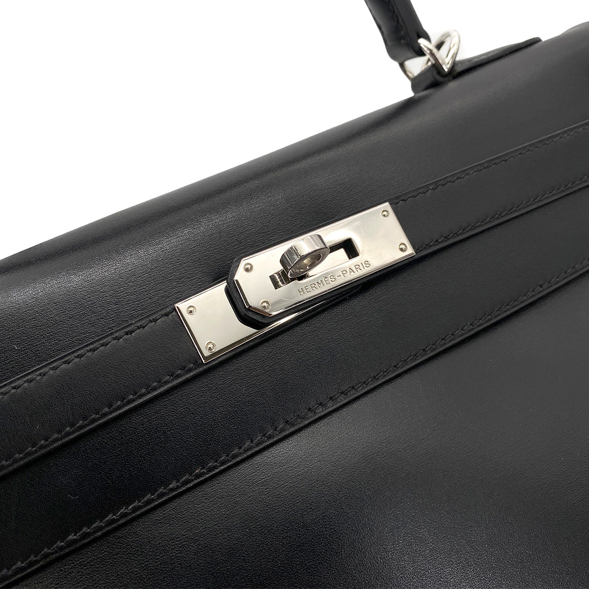 HERMES KELLY 32 RETOURNE BLACK BOXCALF HAND SHOULDER BAG □F SHW 90253756