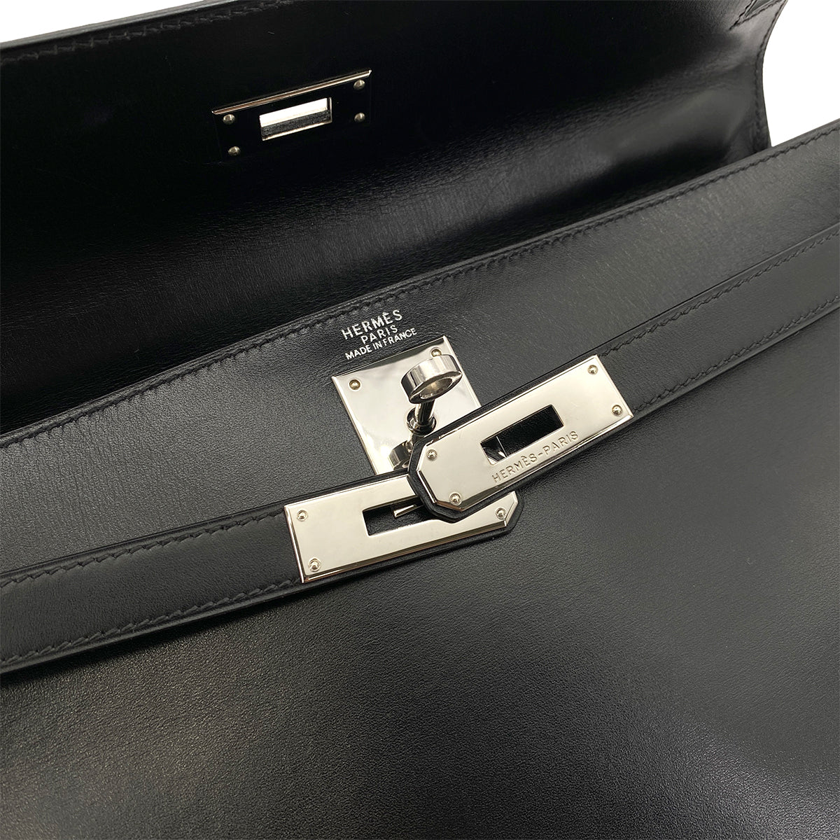HERMES KELLY 32 RETOURNE BLACK BOXCALF HAND SHOULDER BAG □F SHW 90253756