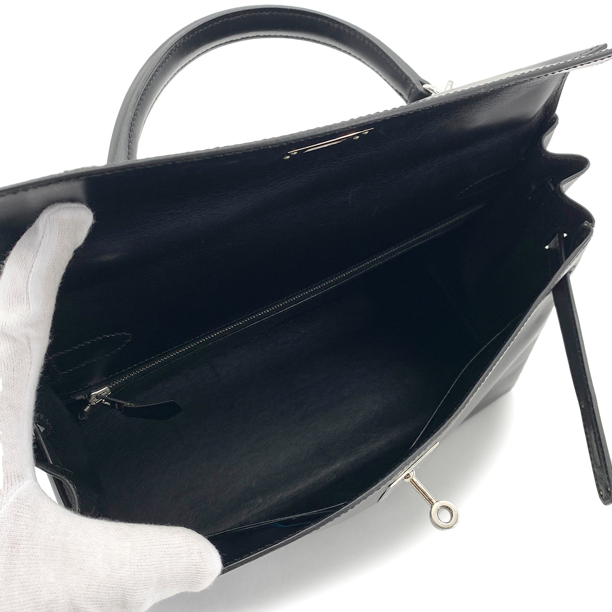 HERMES KELLY 32 RETOURNE BLACK BOXCALF HAND SHOULDER BAG □F SHW 90253756