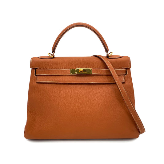 HERMES KELLY 32 RETOURNE COGNAC TOGO HAND SHOULDER BAG □H GHW 90253866