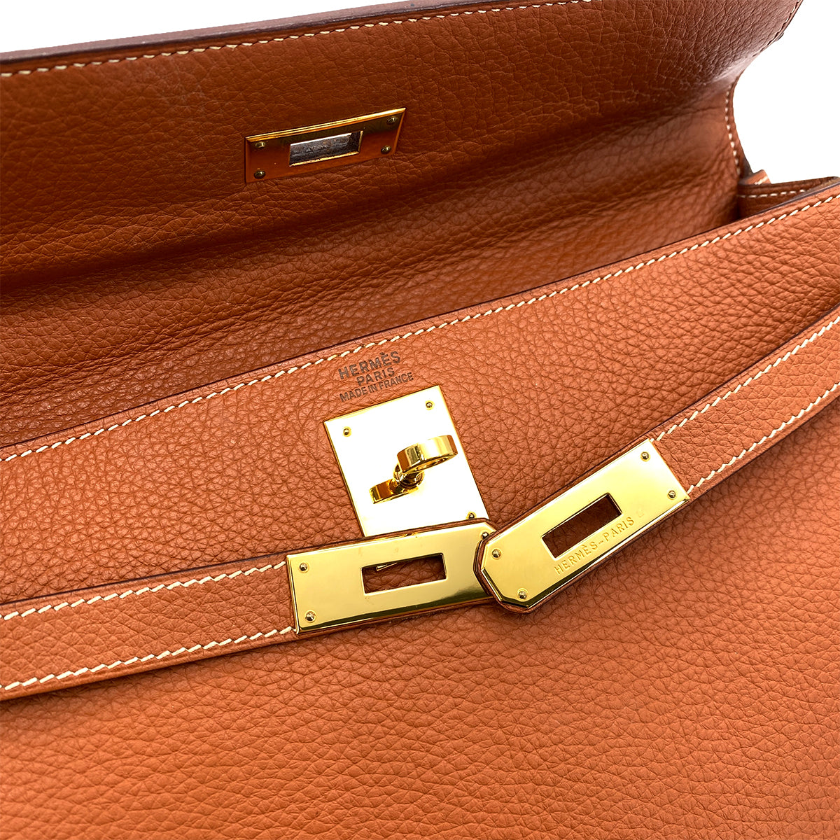 HERMES KELLY 32 RETOURNE COGNAC TOGO HAND SHOULDER BAG □H GHW 90253866