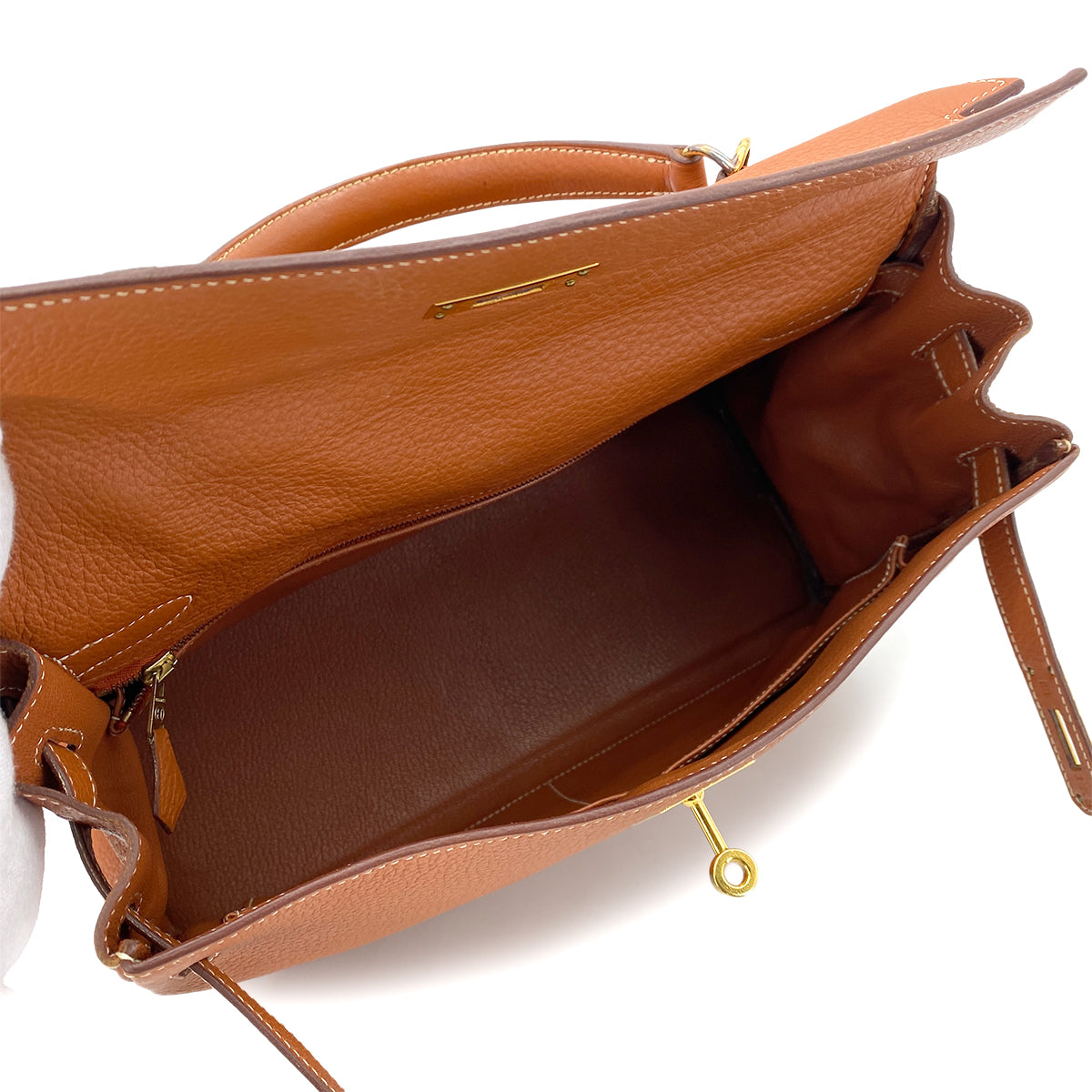 HERMES KELLY 32 RETOURNE COGNAC TOGO HAND SHOULDER BAG □H GHW 90253866