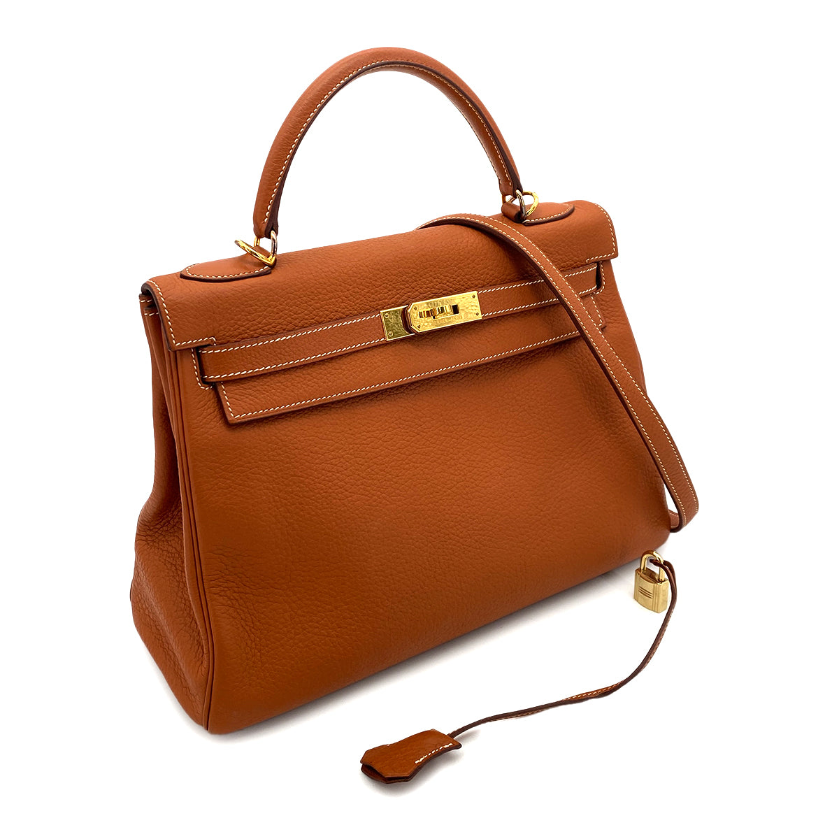 HERMES KELLY 32 RETOURNE COGNAC TOGO HAND SHOULDER BAG □H GHW 90253866