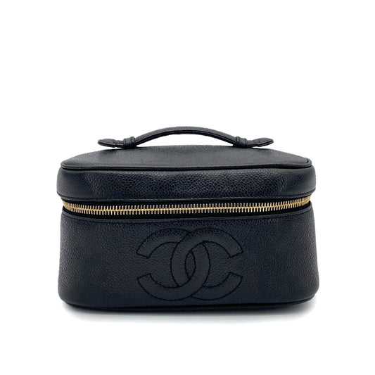 CHANEL VINTAGE VANITY HAND BAG BLACK CAVIAR SKIN 90253868