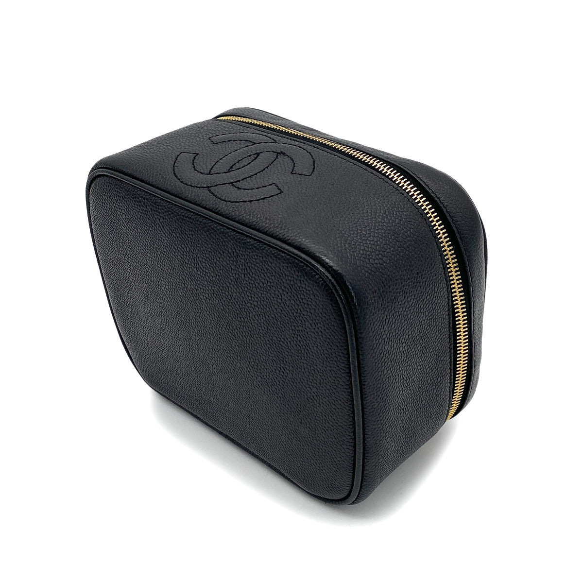 CHANEL VINTAGE VANITY HAND BAG BLACK CAVIAR SKIN 90253868